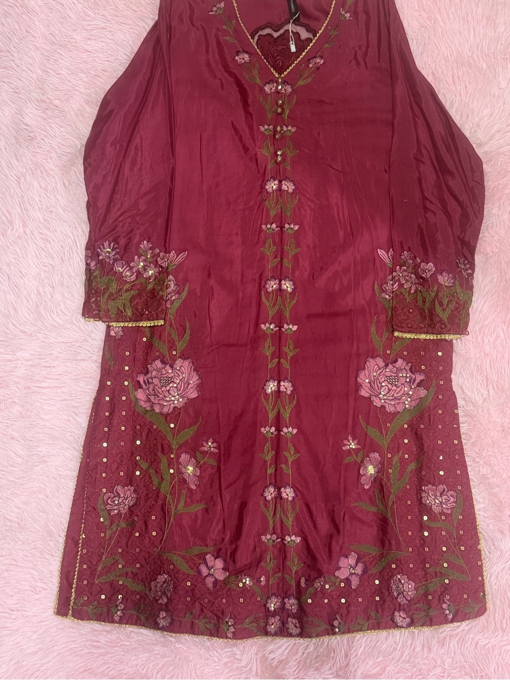 Womens Embroidered Maroon Floral Dress Pakistani brand new 3 piece